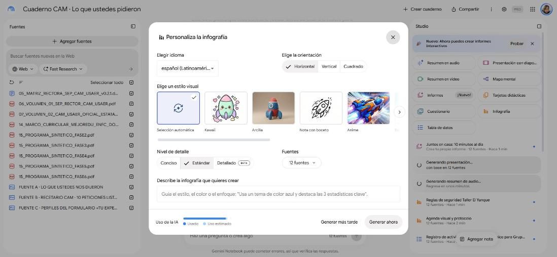 Ventana para personalizar la infografía