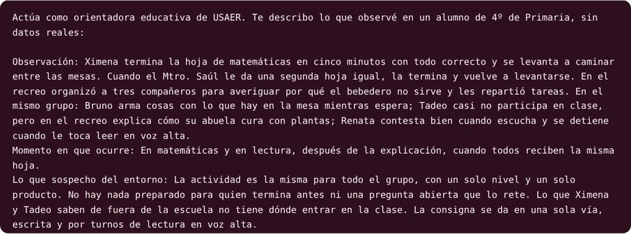 Captura de la app: La instrucción que se le pega a la NARA