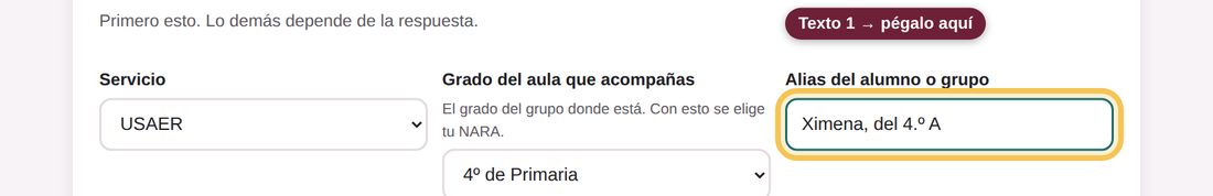 Captura de la app: Alias del alumno o grupo