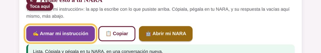 Captura de la app: Toca «Armar mi instrucción»