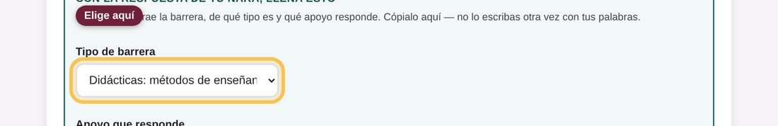 Captura de la app: Tipo de barrera