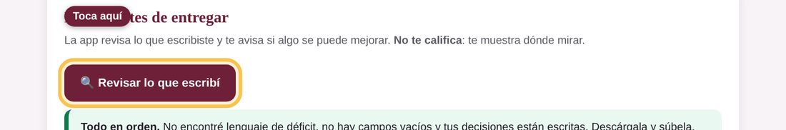 Captura de la app: Toca «Revisar lo que escribí»