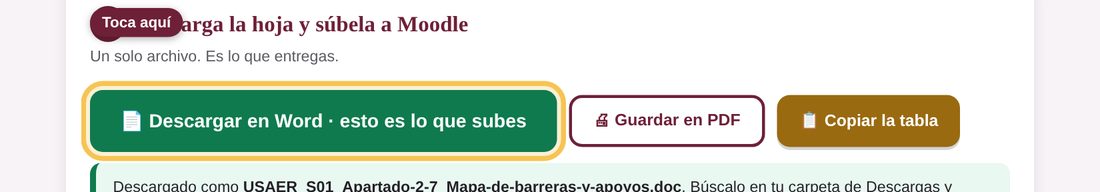 Captura de la app: Toca «Descargar en Word · esto es lo que subes»